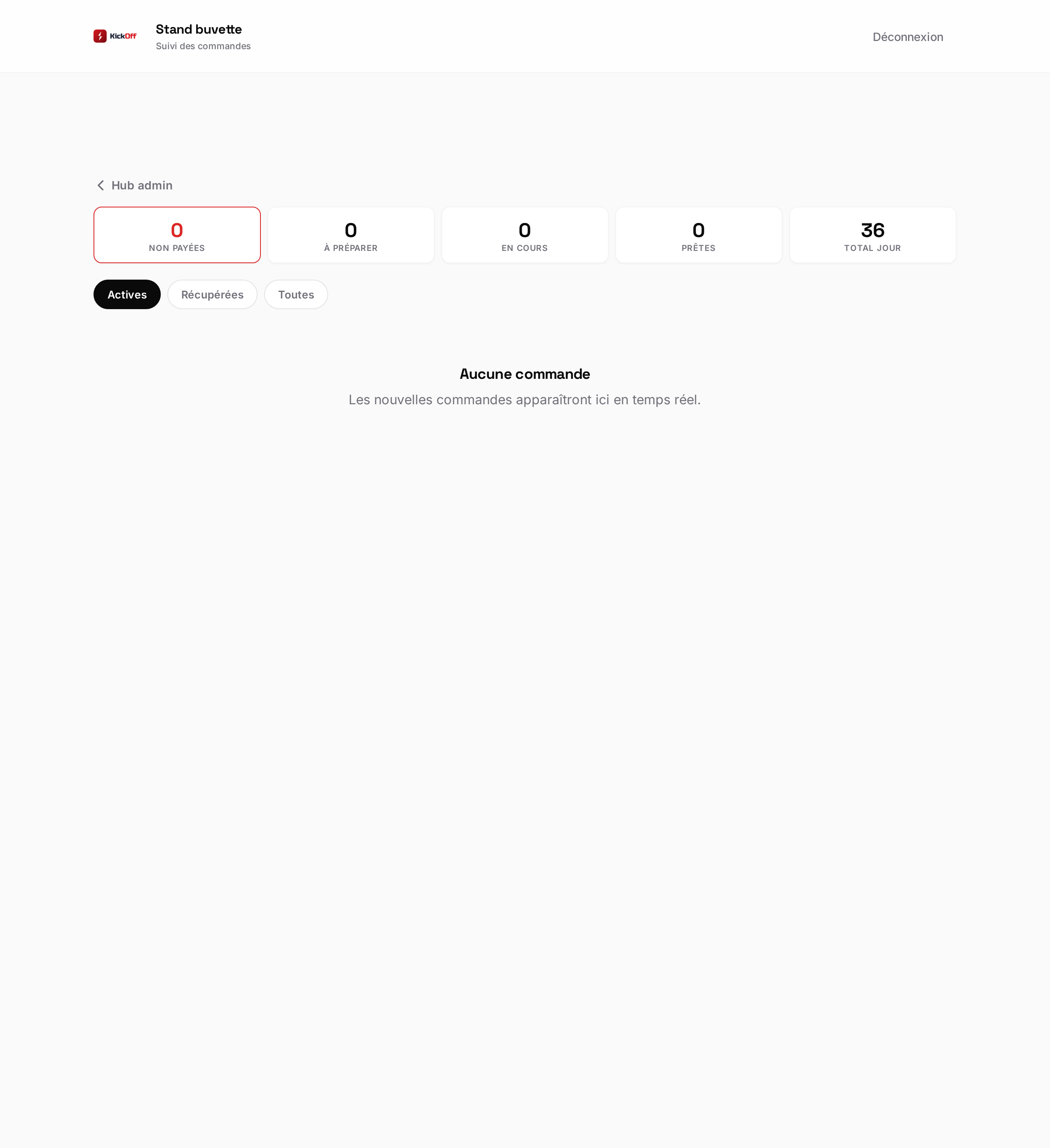 Interface cuisine — commandes en attente, en préparation, prêtes