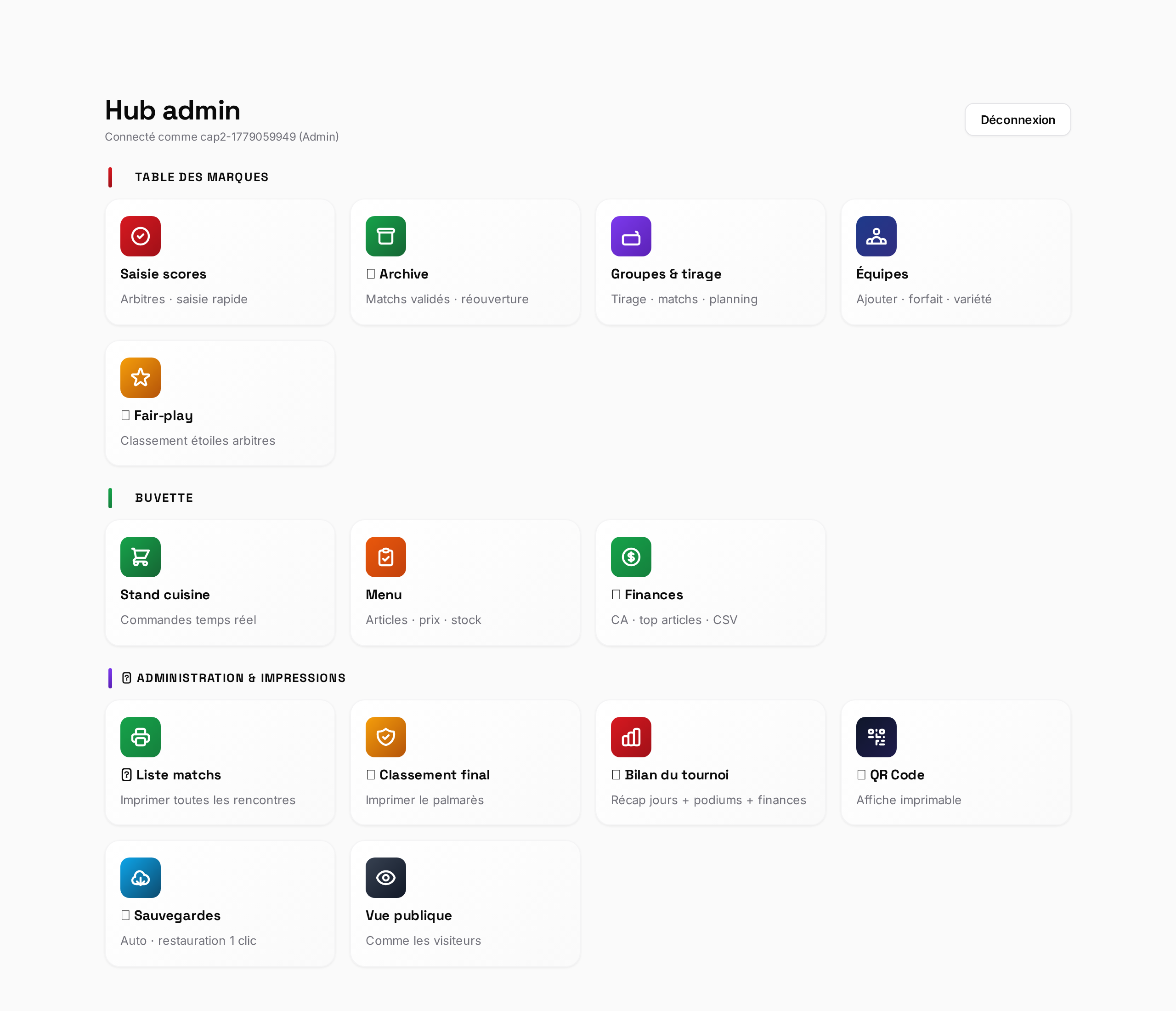 Hub super-admin — accès à tous les modules